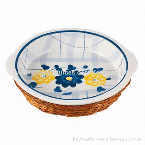 Fine Porcelain 7-11-inch Round Tray with Basket, Hand Paint
